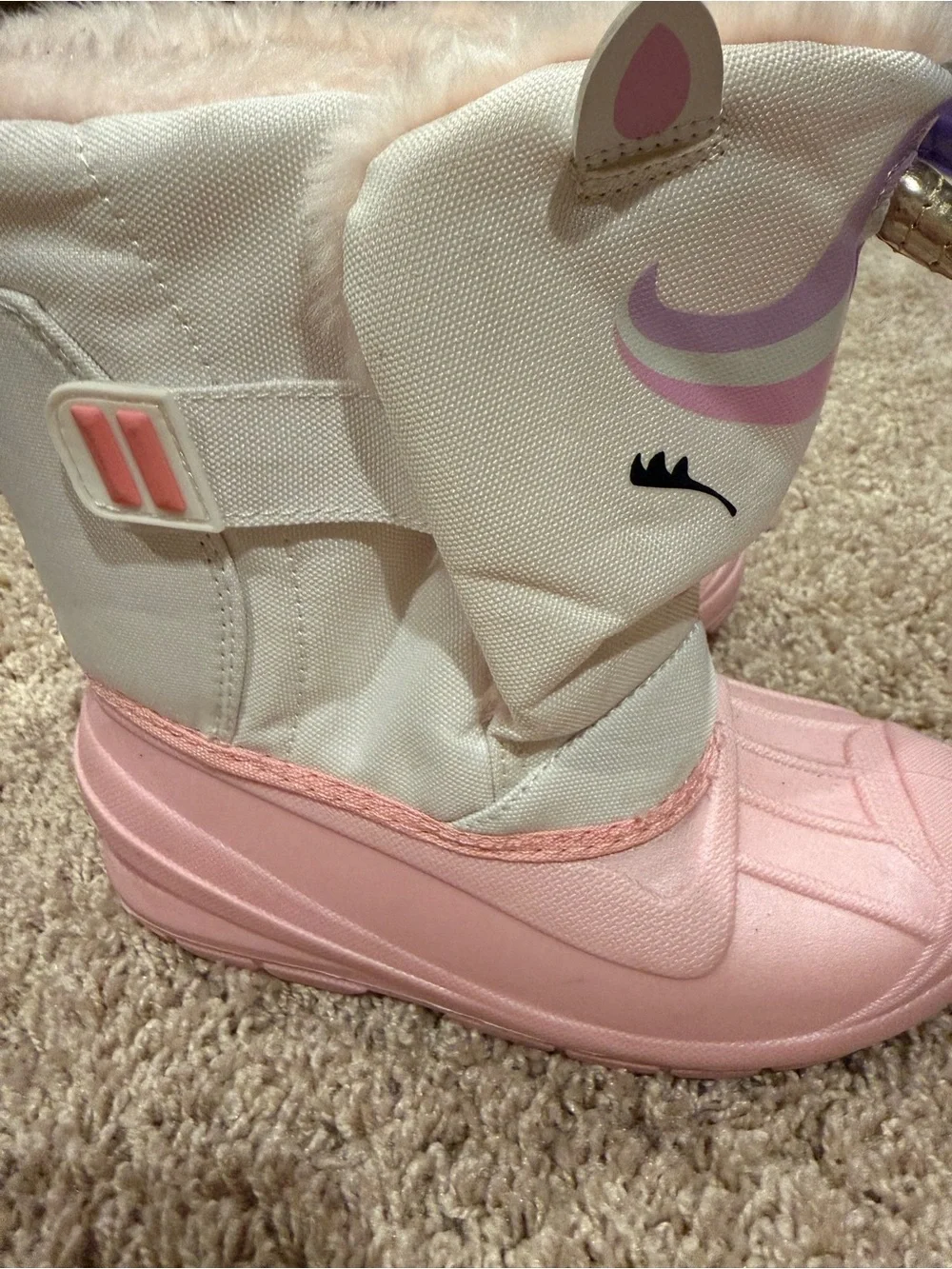 Cat & Jack Pink and Cream Unicorn Snow Boots with Gold Horns